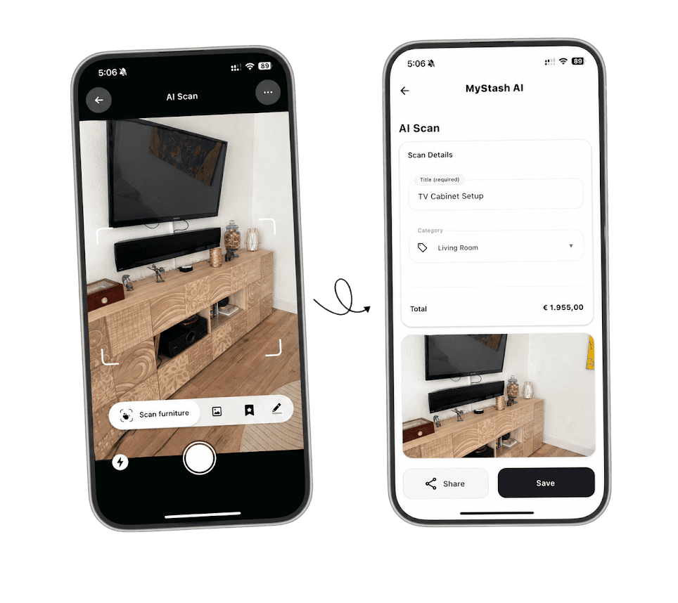 MyStash AI scan and inventory preview